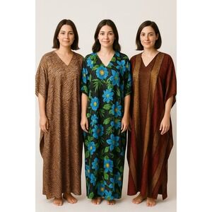 3 Vintage Winlar Satin Animal Print V Neck Kaftan One Size Fits Most Mrs Roper